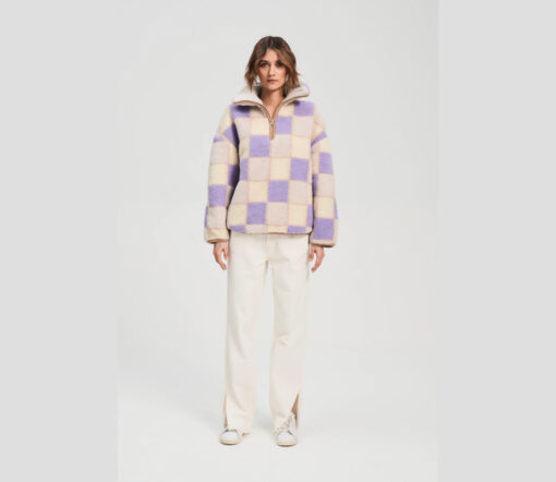 Alwero - Sweater BEL, Oversize, LILA CHECKERED, Biowolle, LIMITED EDITION - Image 3