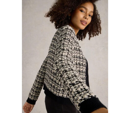 White Stuff - Bouclé Strickjacke "KELLY", black/white, Biobaumwolle – Bild 5