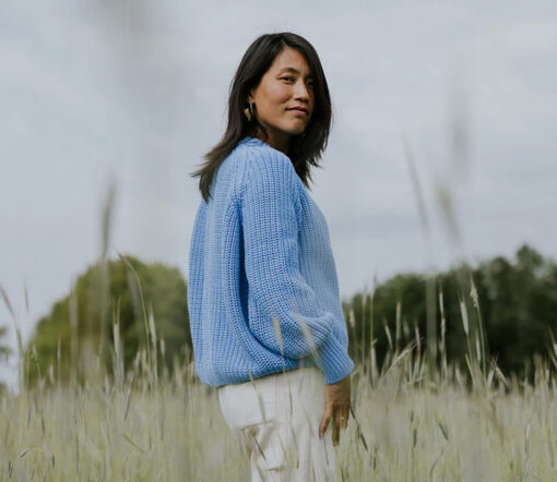 YUKI - Strickjacke Chunky Knit Women, CORNFLOWER, Bio Baumwolle - Image 3