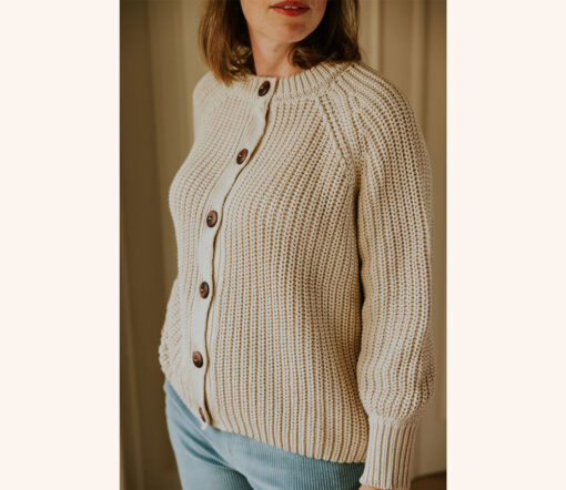 YUKI - Strickjacke Chunky Knit Women, CREAM, Bio Baumwolle - Image 3