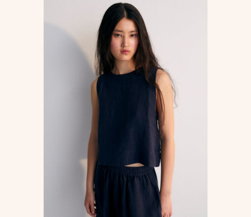 The New Society - Top "HERA", Dark Navy, Leinen