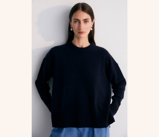 The New Society - Pullover "NIKOS", Navy Blue, Cashmere/Merinowolle